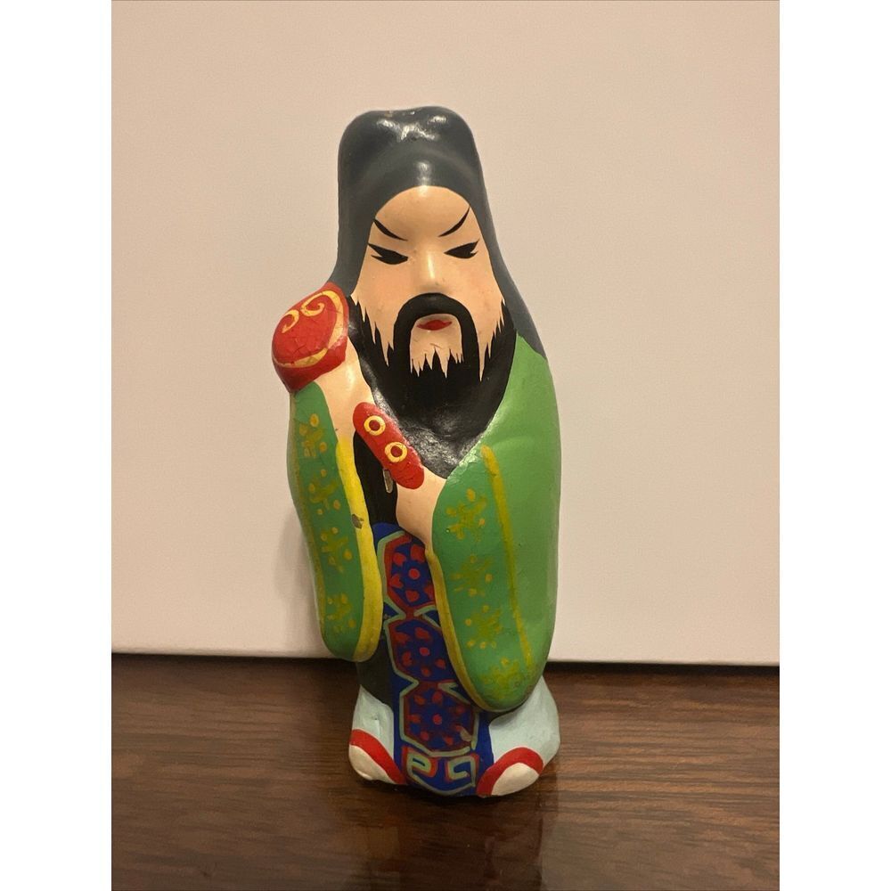 Old Asian Bearded Wise Man Hand Painted Terra‎ Cotta Clay Art Sculpture Figurine
